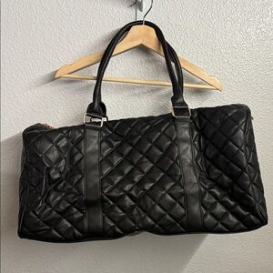 Soft leather Black Quilted weekender Bag 11X10x20